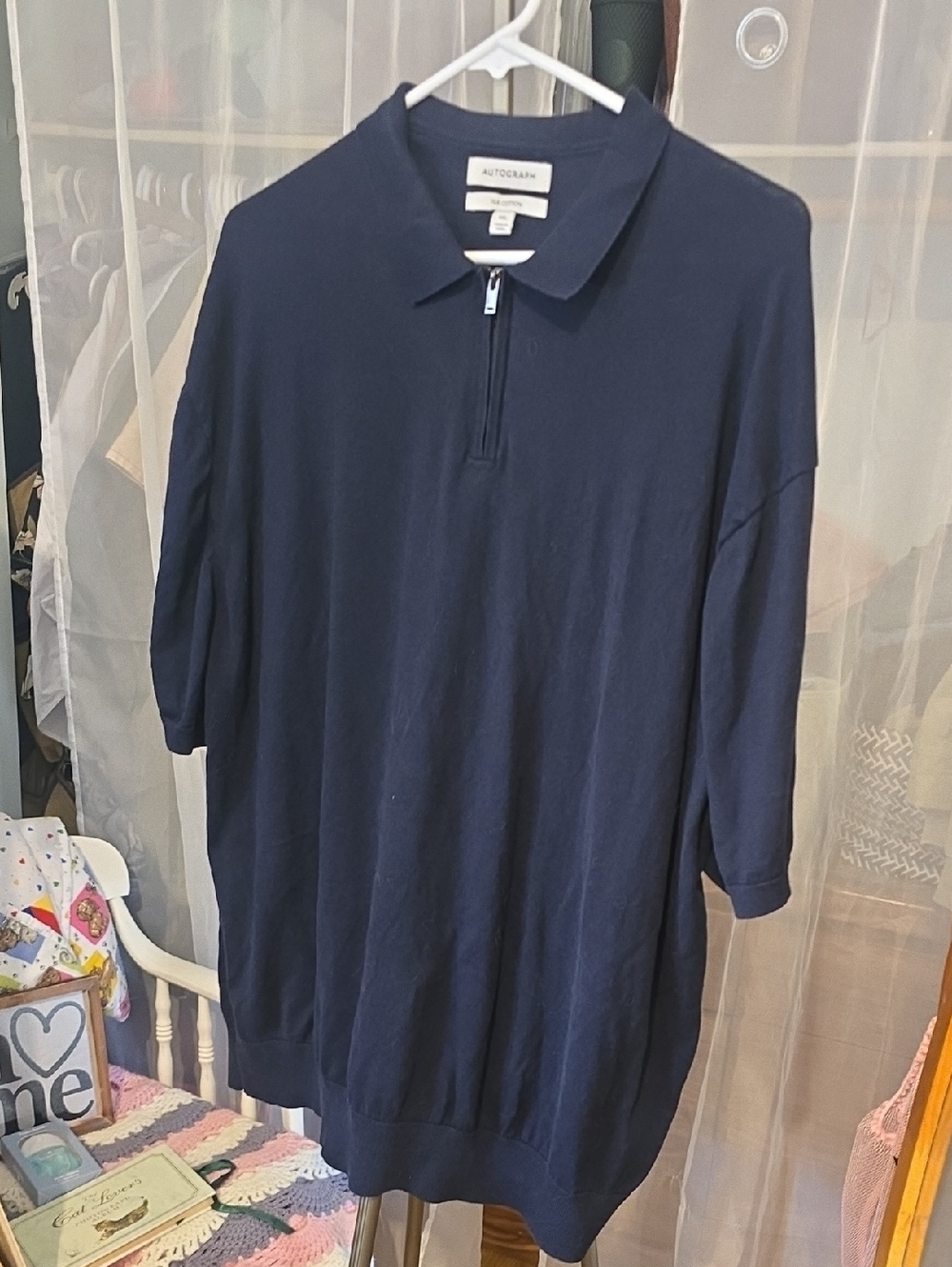 Autograph Dark Navy Half-Zip Polo Tunic Silk Cotton